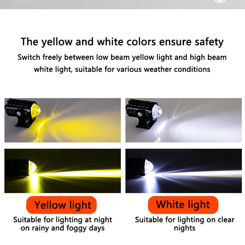 Farol LED Universal para Motocicleta Lente Projetora Duas Cores ATV Scooter Lâmpada de Condução Luz de Neblina Lâmpada Auxiliar Holofote Interruptor