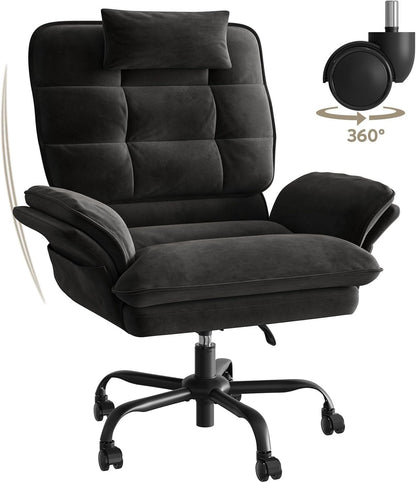 Velvet Executive Office Chair, Ergonomic Chair with Flip-up Arms, 135° Reclining Office Chair with Side Pockets & Headre