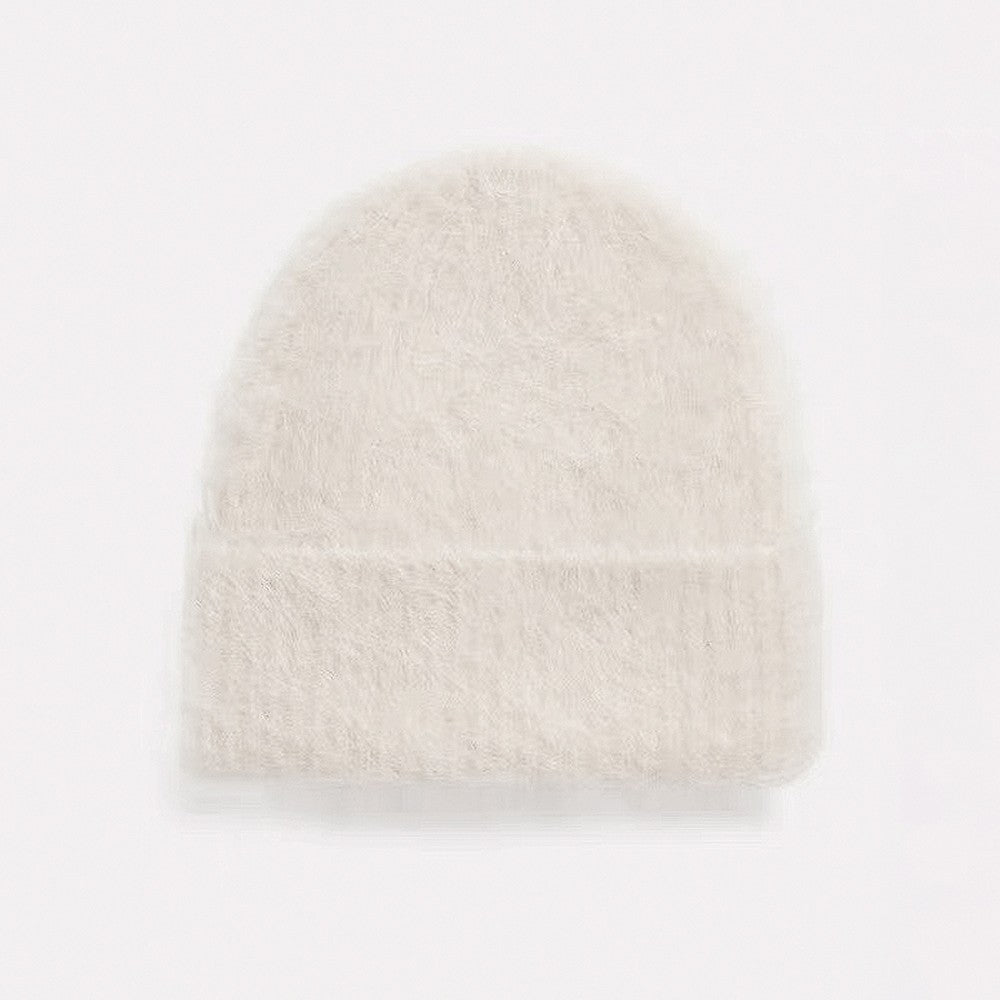 Gorros de Lã de Alpaca Fofos Femininos, Chapéu Quente de Malha, Gorro de Inverno, Cor Sólida, Outono Inverno