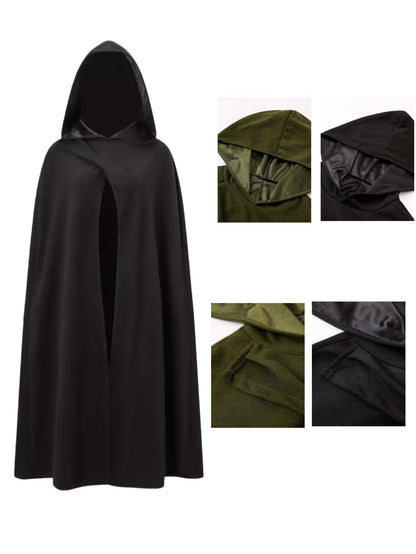 New Halloween Costume Cloak, Fleece Hooded Halloween Cape, Retro Asymmetrical Design Role Play Coat, Party Outfit, Autumn & Winter Clothing Accessory, Cosplay Costume