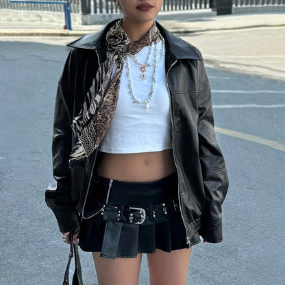 Autumn Women's Faux Leather Jackets 2025 Fall Long Sleeve Bomber Jacket Lapel Zip Up Motorcycle Coats Winter Clothing