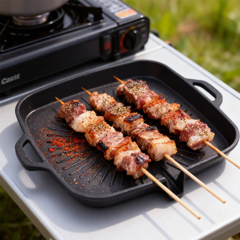 KOSUN Non-stick Barbecue Pan Stone Coated Cast Aluminum Korean Grill Pan Guipan Pot with Pour Mouth for Gas and Induction Stove