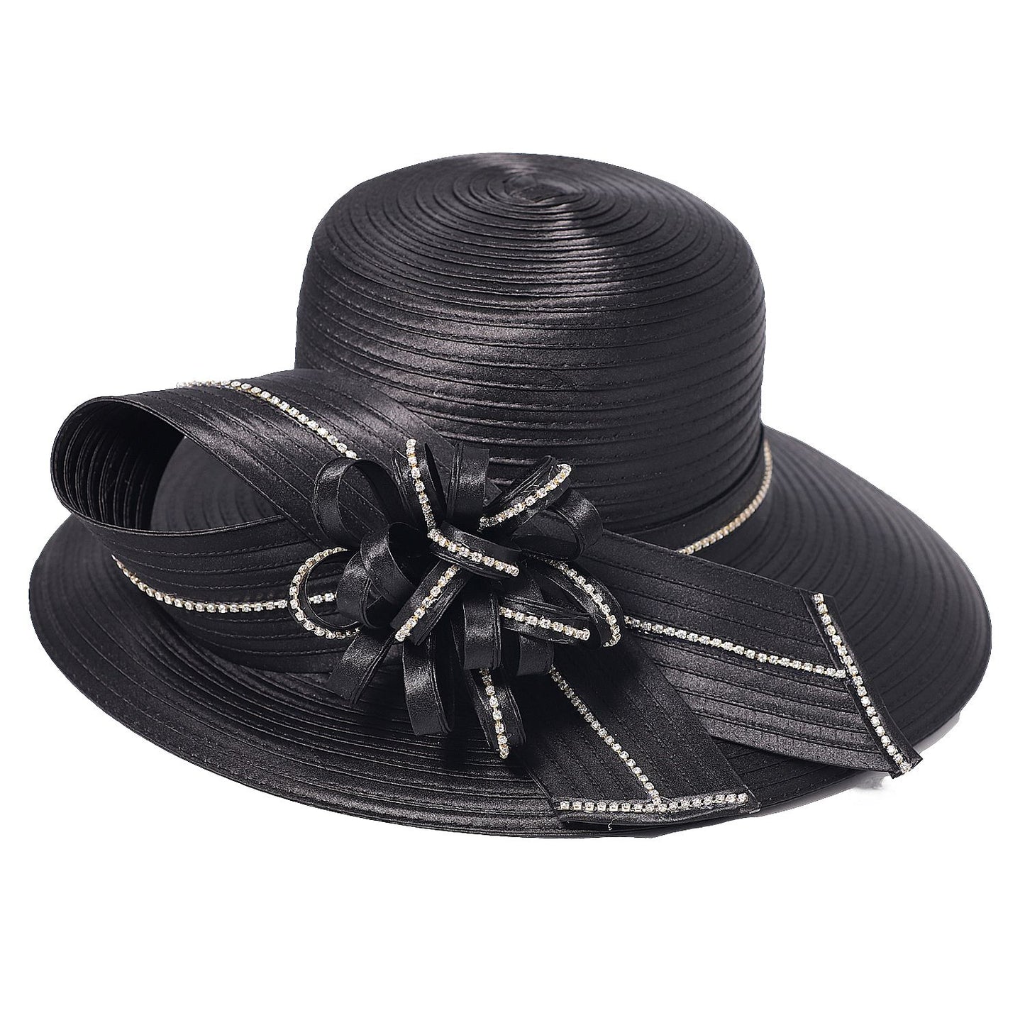 Chapéu Fedora Feminino Elegante Preto Vestido Formal Senhora Igreja Coquetel Chá Festa Chapéus Derby para Mulheres Laço Flor Aba Larga Chapéus Cloche