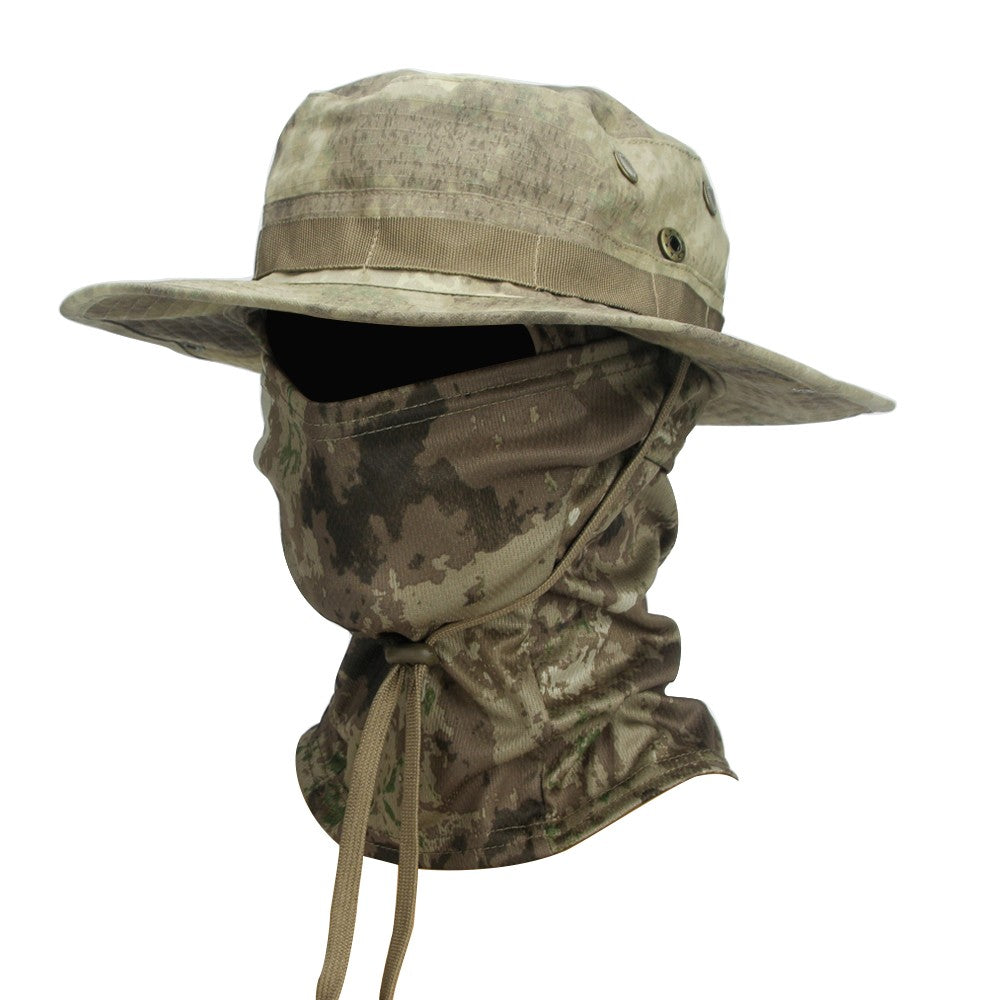 Conjunto 2 Peças Balaclava Chapéu de Aba Larga Conjunto Misto Chapéu Boonie Masculino Proteção Solar Caminhada Acampamento Pesca Chapéu de Sol Pescador