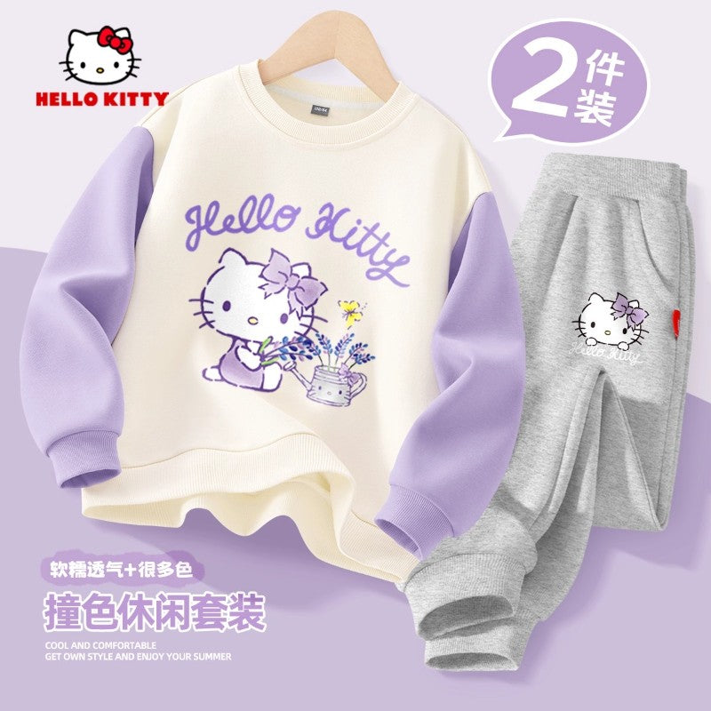 Sanrio Baby Girl Clothes Set Autumn Kid Hello Kitty Printed Sweatshirts Pullover Top & Pants 2pcs Suit Children Boys Tracksuits