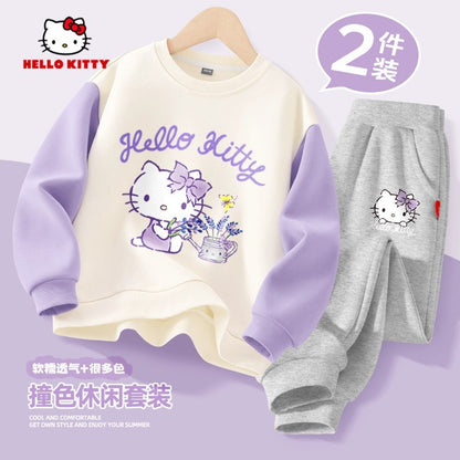 Sanrio Baby Girl Clothes Set Autumn Kid Hello Kitty Printed Sweatshirts Pullover Top & Pants 2pcs Suit Children Boys Tracksuits