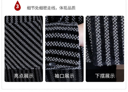 Classic Autumn Winter Men's Mid-Length Woolen Coats Casual Striped Overcoat Outwear Windbreaker Business Warm Long Jackets