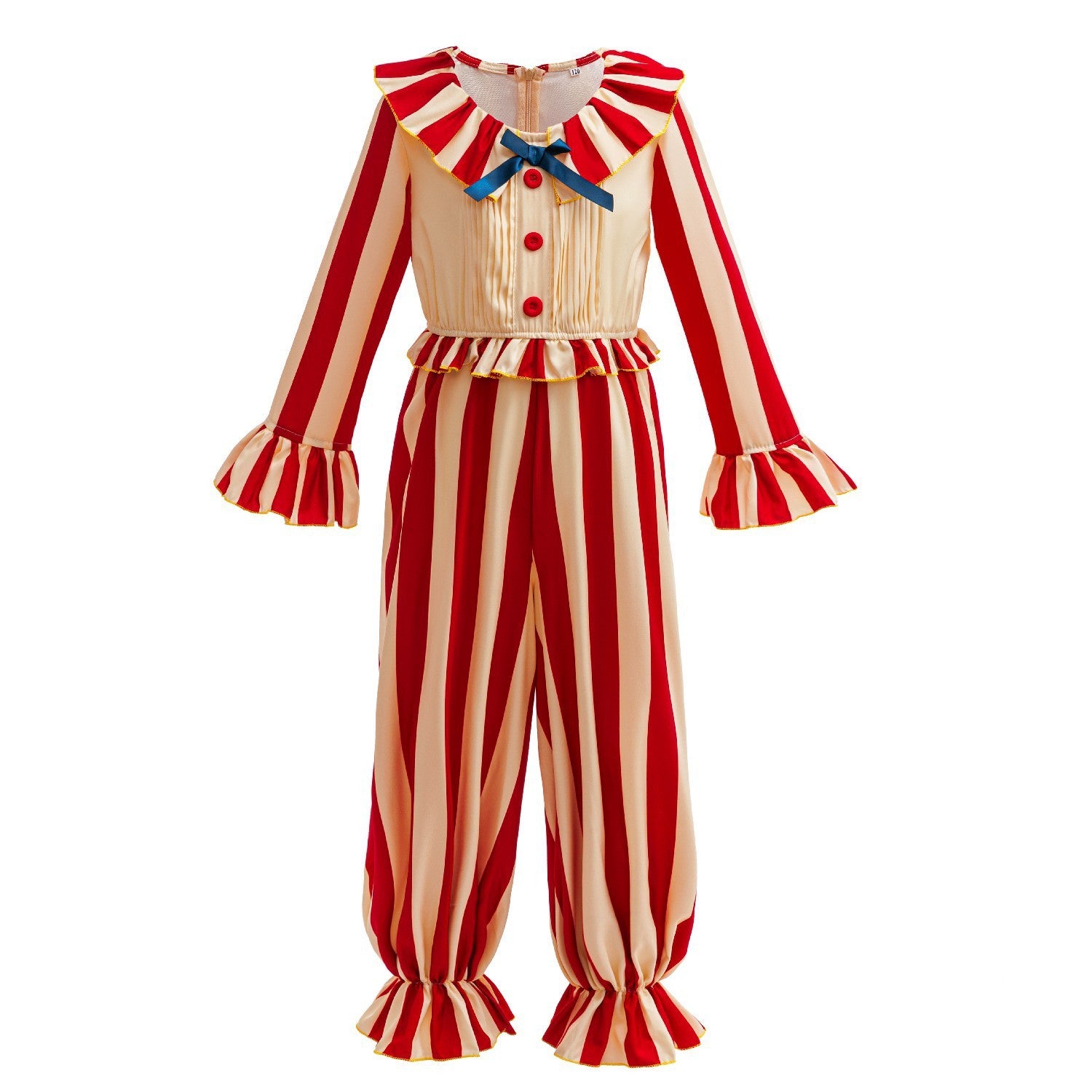 Carnival Disguise Joker Cosplay Costume Red Striped Jumpsuits Clown Halloween Party Stage Performance Dress Up