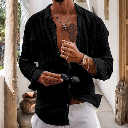 New Men's Spring Summer Shirt Cotton Comfortable Casual Lapel Cardigan Striped Single Breasted Long Sleeve Tops