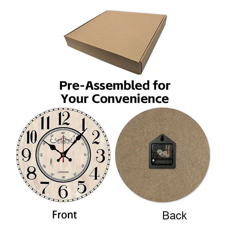 London Arabic Wooden Round Silent Hanging Wall Clock, Suitable For Living Room, Office, Study Room, Bedroom, Home Decoration