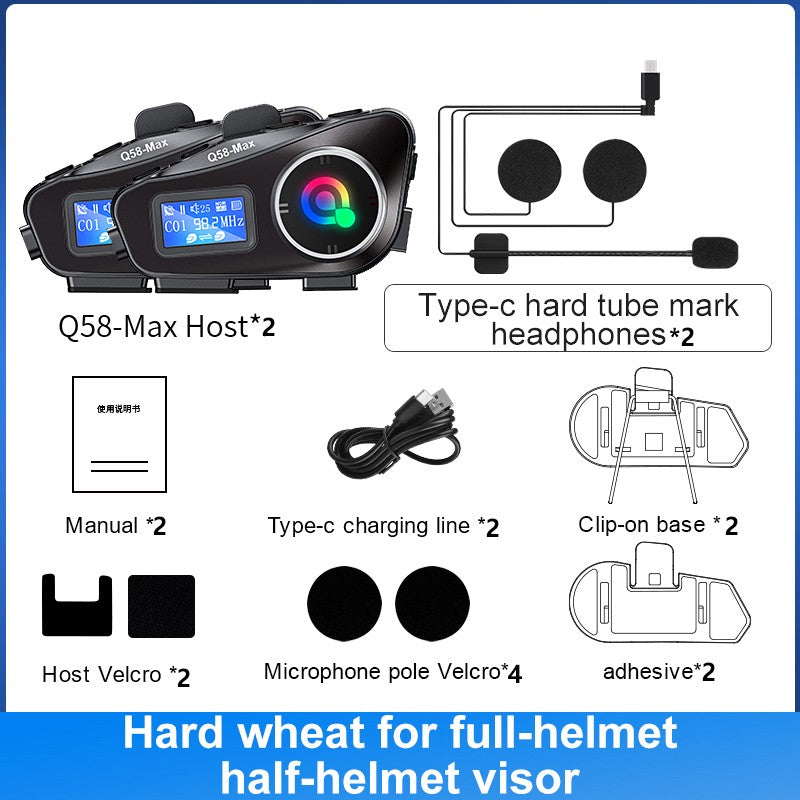 Capacete de motocicleta Q58 Max Bluetooth Intercom IP65 à prova d'água Distância de intercomunicação de 500 metros Compartilhamento de música mista em várias cenas