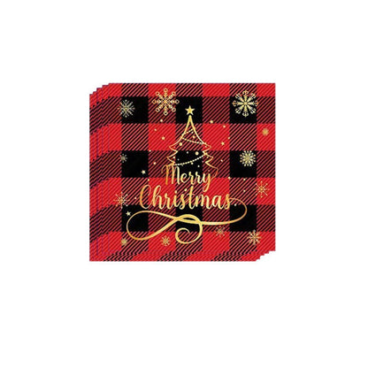 Christmas Theme Party Tableware Red Plaid Christmas Car Disposable Tableware Set Paper Plate Party Decoration Supplies