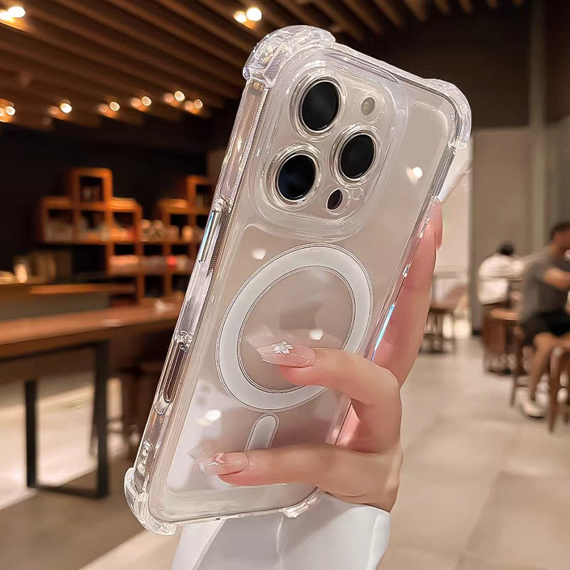 Capa de Celular Magnética Transparente para iPhone 17 Air 16 15 14 Plus 13 12 11 Pro Max Carregamento Sem Fio Magsafe à Prova de Choque