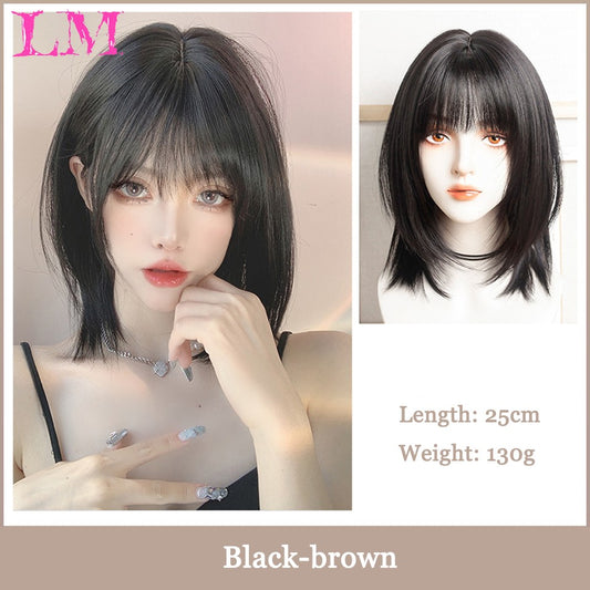 LM Medium Length Pink Cosplay Wig Heat Resistant Costume Party Synthetic Wigs 2 Clip On Ponytail 7 Colors