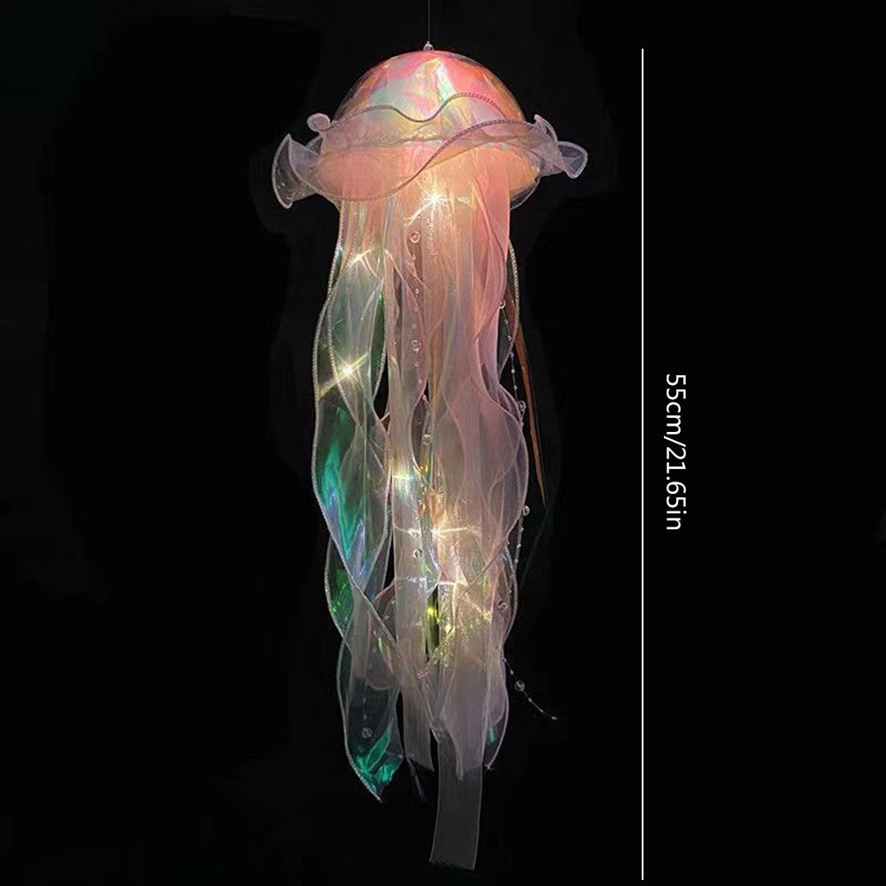 Jellyfish Atmosphere Night Light Button Battery Hanging Ceiling Lantern Realistic with Ribbon&Bead for Children Bedroom
