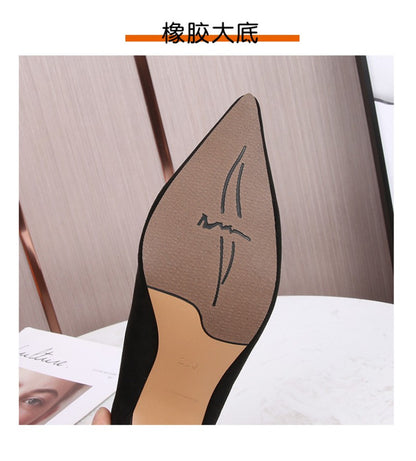 European American Fashionable Pointed High Heels Women With Rhinestone Bows Shallow Mouth Mid-Heeled Single Shoes Silk Satin