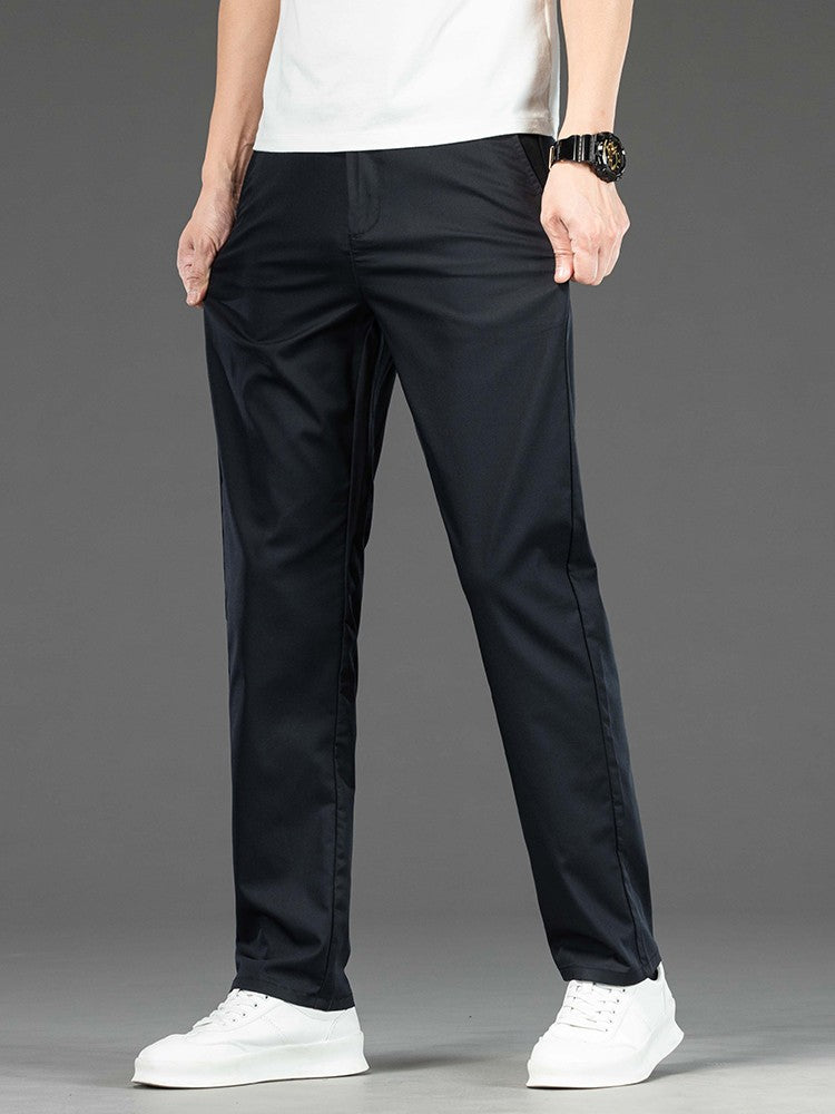 Spring Summer New Men's Casual Pants Thin Mulberry Silk Soft Business Casual Trousers Slim Straight Elastic Suit Pants Male