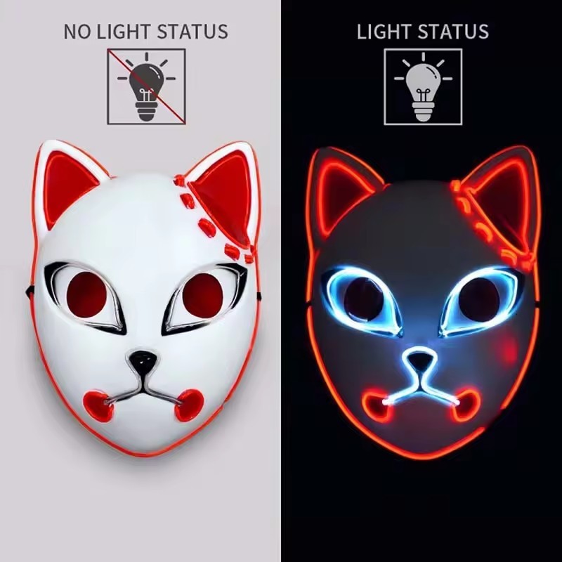 Glowing Demon Slayer Led Face Mask Anime Cosplay Prop Cat Face Fox Halloween Cold Light Flashing Mask Party Costume
