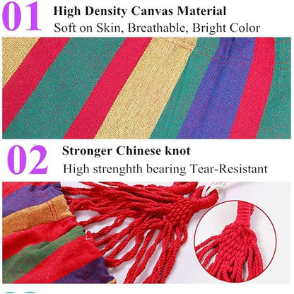 Double Hammock 2 Person Canvas Cotton Hammock with Tree Straps for Patio Garden Backyard Outdoor and Indoor (Red, Blue)