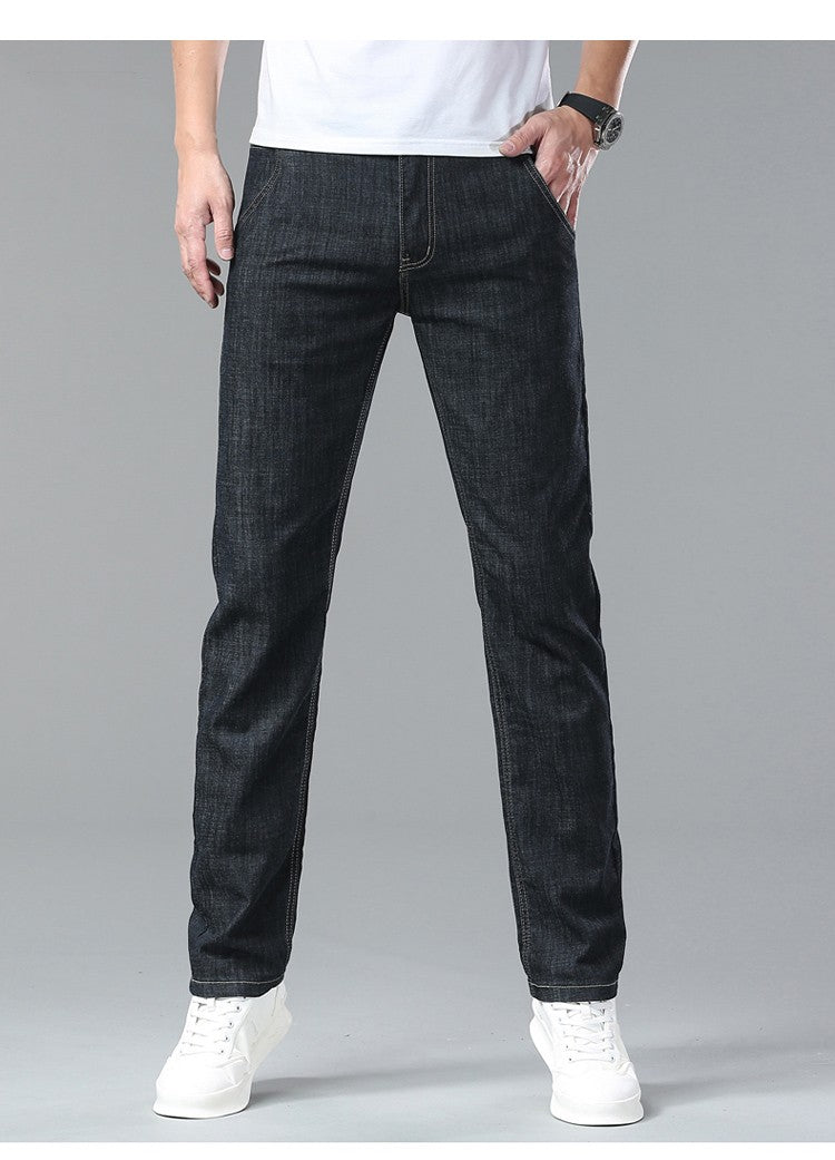Light Blue Classic Business Casual Cotton Pants Fashion Breathable Denim Elastic Trousers Brand Men's Clothing Straight Jeans
