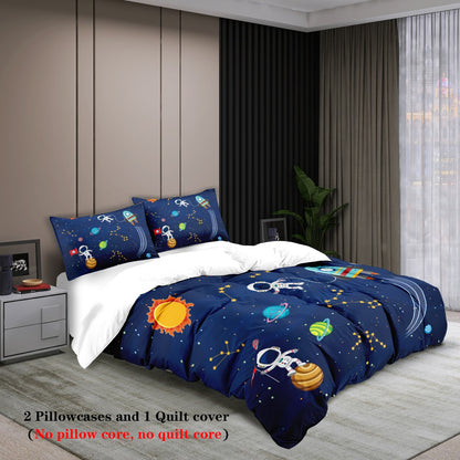 3-piece Starry Sky, Space Planet, Astronaut Pattern Print (1 duvet cover+2 pillowcases, no core) Comfortable Bedding Set