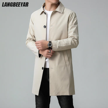 Top Quality Korean New Brand Casual Fashion Long Men Trench Coat  Windbreaker Overcoat Slim Fit Long Jacket Men Clothing