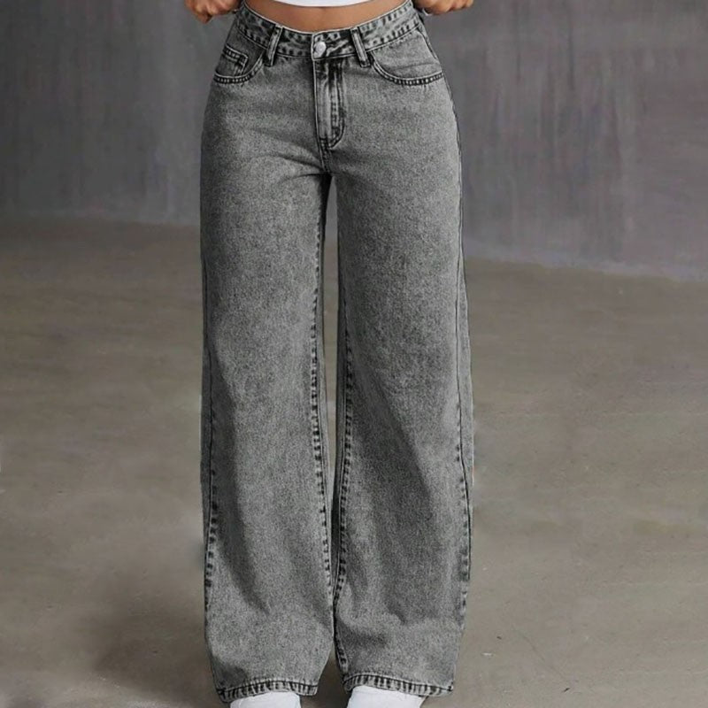 Fashion Retro Bow Embroidered Jeans Women'S Straight Leg Slim Fit Jeans Pants Baggy Y2k Jeans