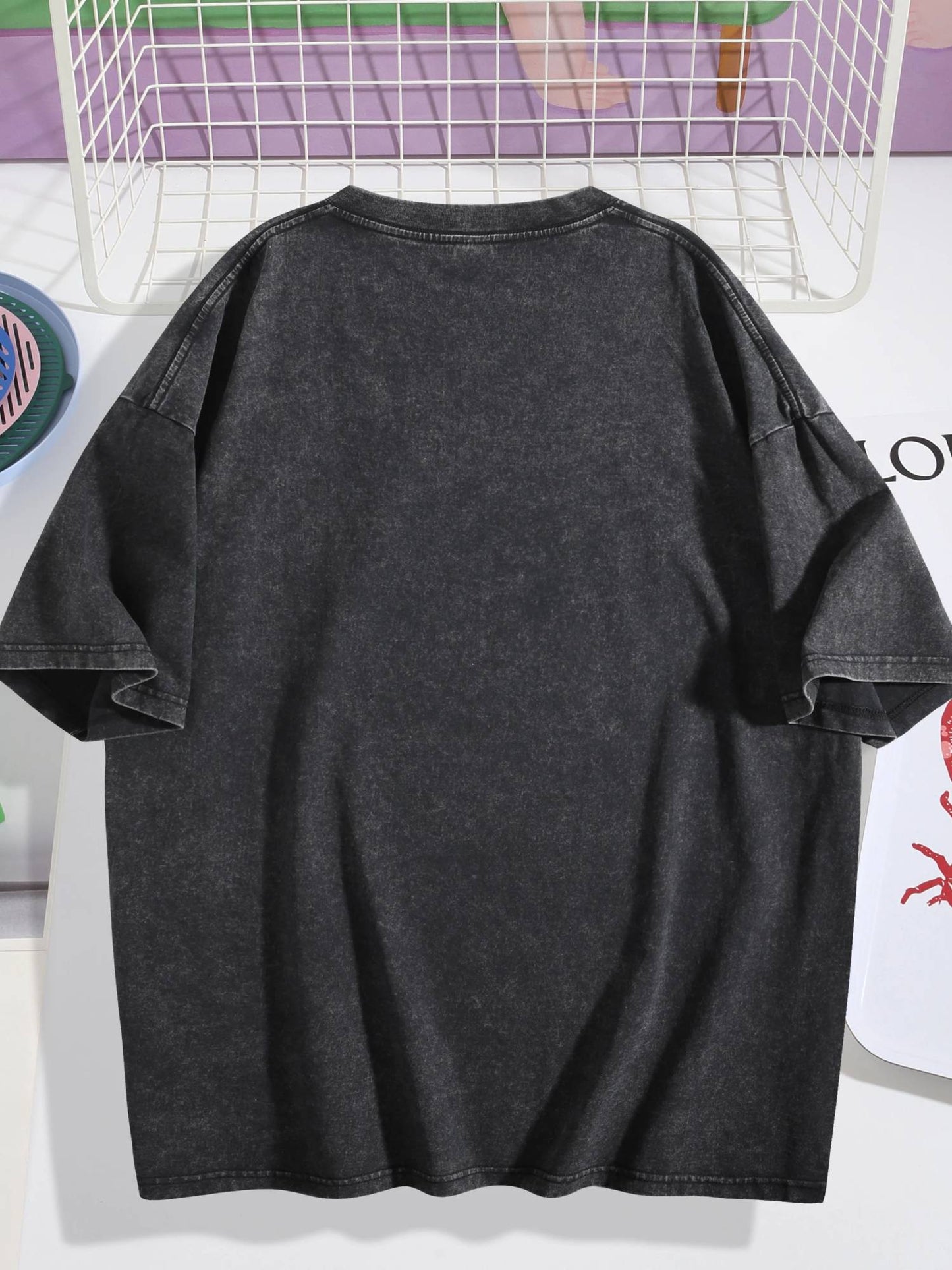 Spider Pattern Rint Men's Summer Retro Style Washed Water T-Shirt Casual Short Sleeved Basic Men's Top 230G