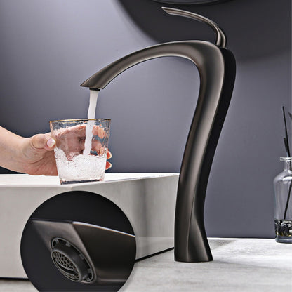 Chrome Luxury Brass Bathroom Vanity Faucet Modern Deck Mounted Basin Tap With Anti-Leak Ceramic Valve Hot/Cold Water Control