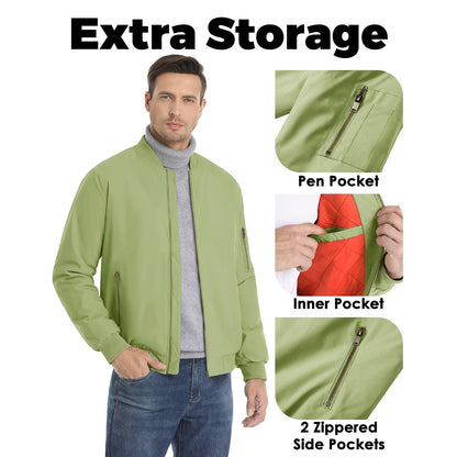 MAGCOMSEN Men's Aviator Jackets Thick Warm Orange Lining Bomber Jackets Fall Winter Casual Windproof Coats