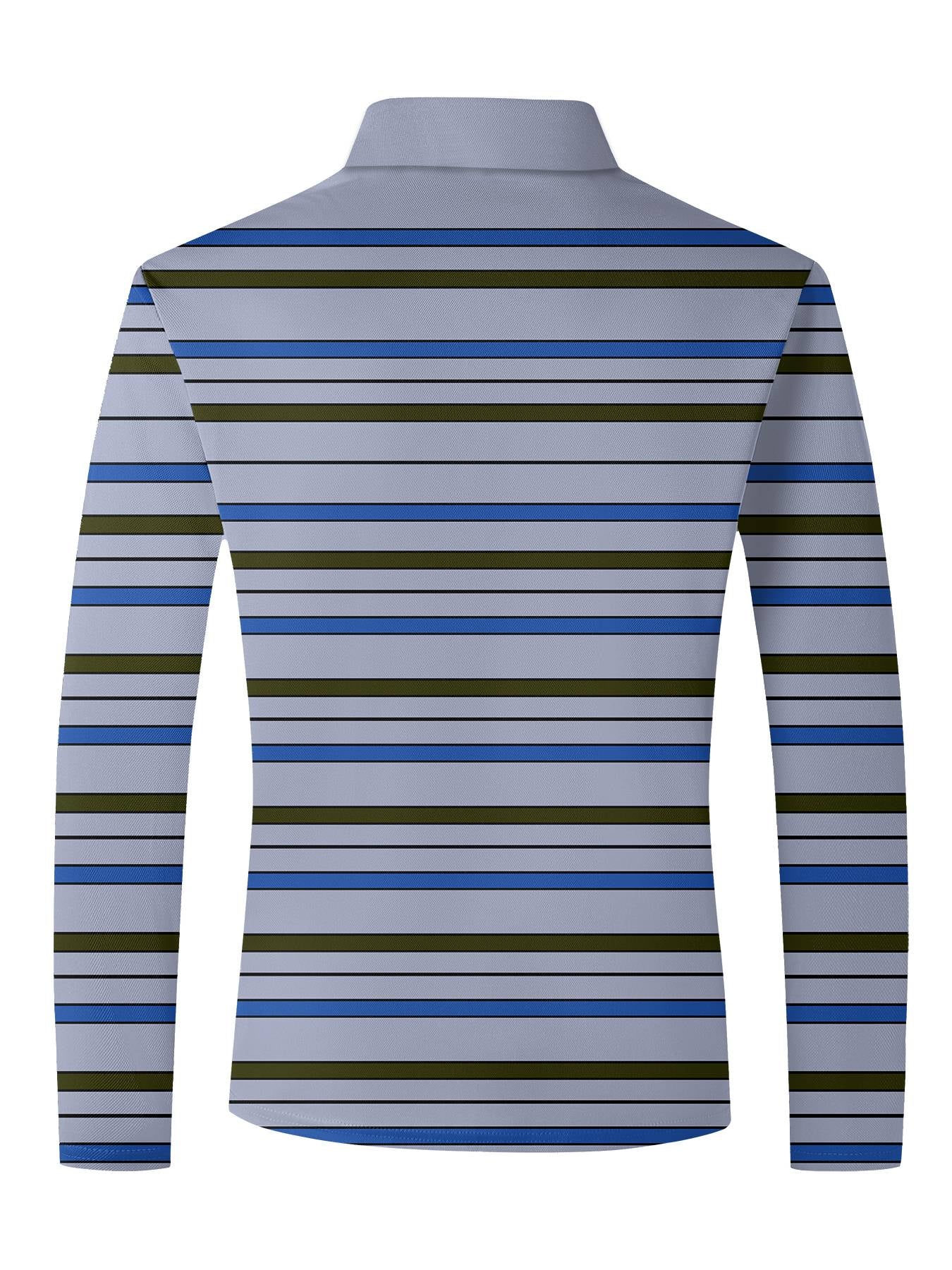 Men's Striped Long Sleeved T-shirt Polo Shirt Button Up Men's Stand Up Collar, Winter Double-sided German Velvet Base Shirt