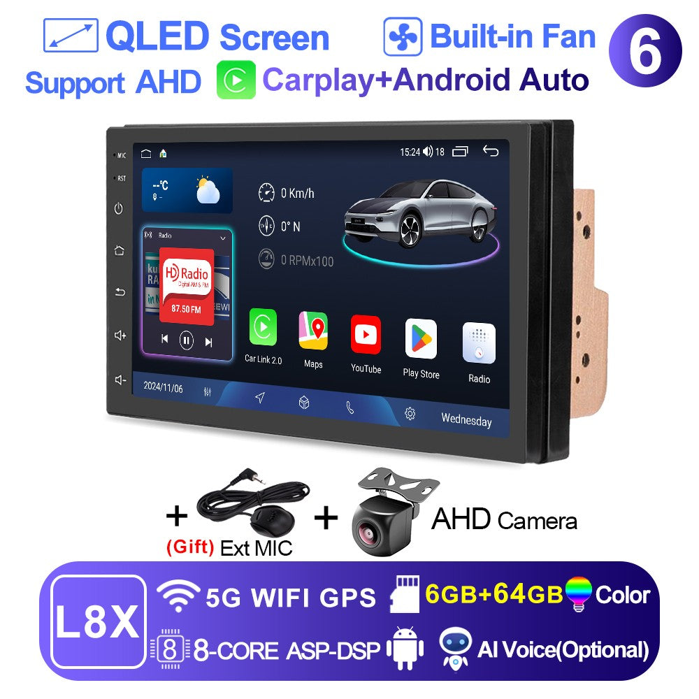 LEHX Universal 7 Inch 2 din Android 15 Car Radio 2.5D QLED Screen Car Multimedia Player Carplay Android Auto Stereo Autoradio