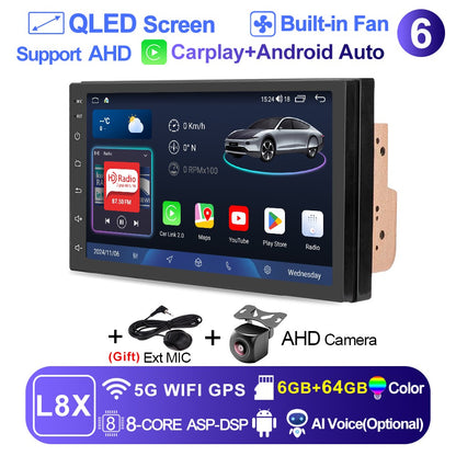 LEHX Universal 7 Inch 2 din Android 15 Car Radio 2.5D QLED Screen Car Multimedia Player Carplay Android Auto Stereo Autoradio