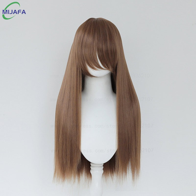 Peruca de Cosplay Longa e Lisa de Altíssima Qualidade, 400g, 48 Cores, 60cm, com Franja, Resistente ao Calor, Perucas Anime + Touca de Peruca