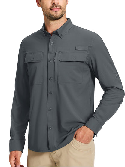 TACVASEN UV Block Fishing Shirts Mens Sun Protection Quick Dry Long Sleeve Shirts Mesh Breathable Hiking Cargo Shirts Work Shirt