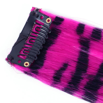 Conjunto de 3 Peças com Estampa Listrada, Cabelo Longo e Liso Colorido, Aplique de Cabelo Sintético com Presilha para Uso Diário, Festa e Halloween