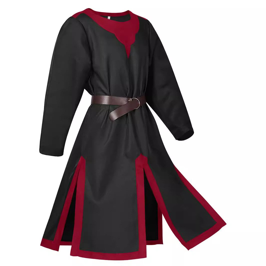 2025 Euro-Usa Fashion Halloween Steampunk Vintage Costume for Men & Women,Unisex Medieval Split Patchwork Robe Jacket with Belt