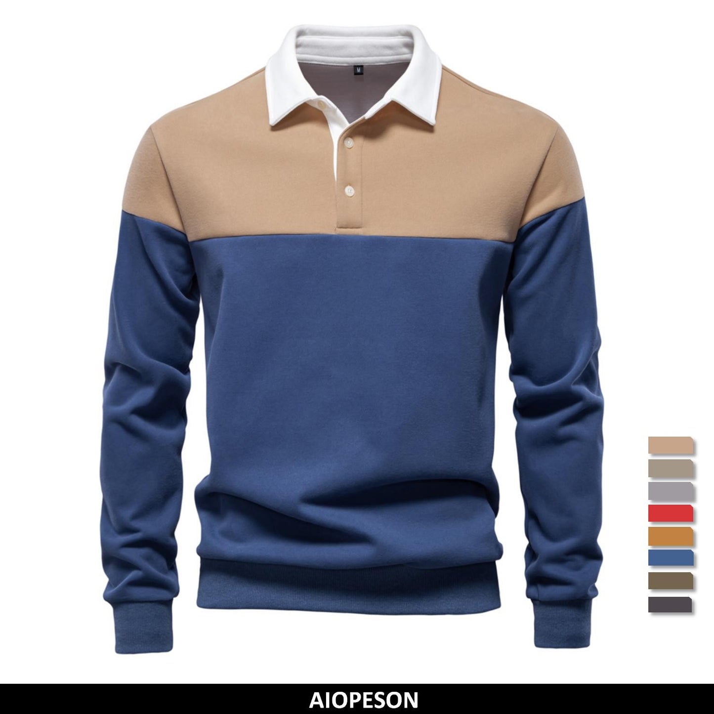 AIOPESON Men's Premium Cotton Sweatshirt Color Block Sweatshirt Long Sleeve Business Casual Social Sweatshirt