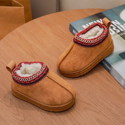 New Fashion Children's Ankle Boots Soft Winter 2025 Causal Girls Cotton Shoes Solid Color Kids School Plush Boots Warm Versatile