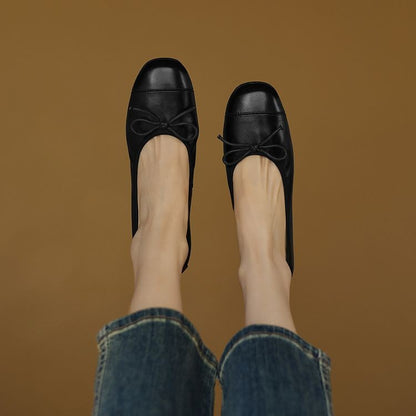 Mary Jane Women Loafers Hand Stitch Casual Streetwear Ballet Flats Soft Sole Solid Color Women Shoes Comfy Round Head Bow Shoes