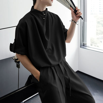 INCERUN Men Sets Solid Color Pleated Shirt & Pants Two Pieces Sets Loose Streetwear 2025 Fashion Men's Casual Suits S-5XL