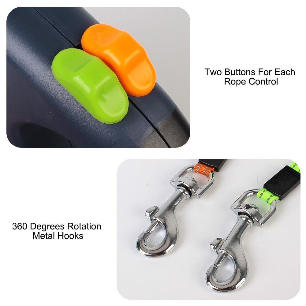 Guia Dupla Retrátil Automática para Cães 3m com Lanterna LED Caixa para Saco de Lixo Coleira Dupla Roda 360 Graus Acessórios para Animais de Estimação