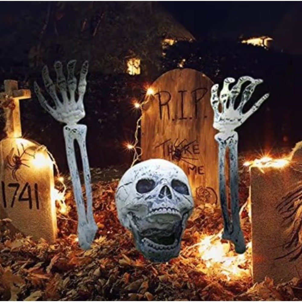 Halloween Skull Skeleton Head Realistic Human Hand Arms for Halloween Party Home Garden Lawn Decor Haunted House Horror Props