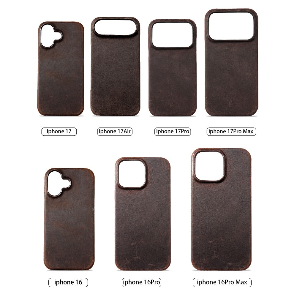 Capa Magsafe para iPhone 15 16 17 Pro Max Air Couro Genuíno Envelhecido Bovino de Grão Integral de Luxo Retrô Capa Magnética