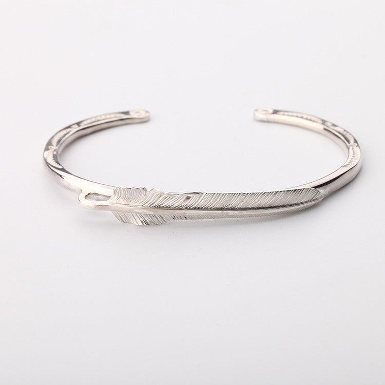 Pulseira Bracelete de Prata Esterlina 925 Pena Flor Dourada Vintage Punk Para Mulheres Homens Joias da Moda Presente Dropship Atacado