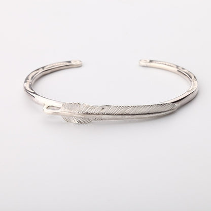 Pulseira Bracelete de Prata Esterlina 925 Pena Flor Dourada Vintage Punk Para Mulheres Homens Joias da Moda Presente Dropship Atacado