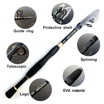 Varas de Pesca Telescópicas de 1.6-2.4m Ultraleves de Carbono para Spinning e Casting Acessórios de Pesca Peso da Isca 10-30g