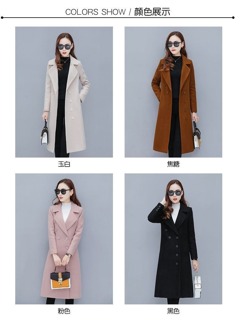 Medium-Length Women's Woolen Jacket Spring Autumn Winter Warm Simple Long Sleeve Overcoat Long Style For All Seasons