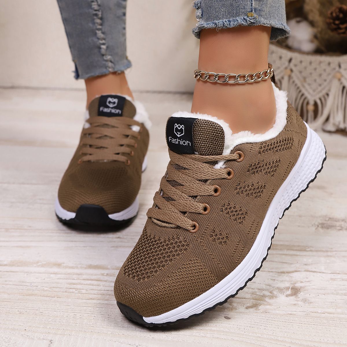 Winter Warm  Casual Sports Shoes  Women's Fleece-lined High-top Sneakers