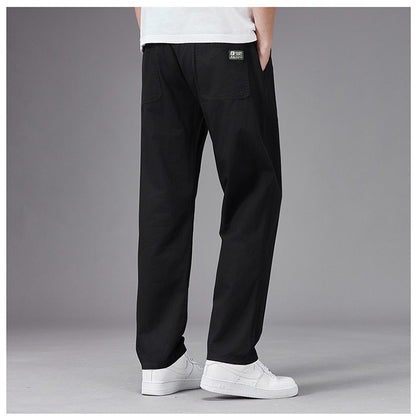 Calças Casuais Grandes Masculinas Cintura Elástica Perna Reta Ajustada Calças de Verão Masculinas Soltas de Algodão Roupa de Trabalho Plus Size Grande 6XL Cáqui Claro